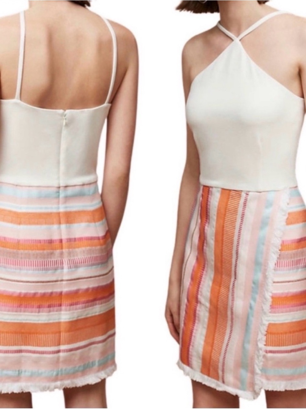 Hutch White Halter Top Mini Dress with Multicolor Striped Skirt - Picture 2 of 2